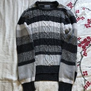 Men’s Grey Striped Aeropostale Cable-Knit Sweater